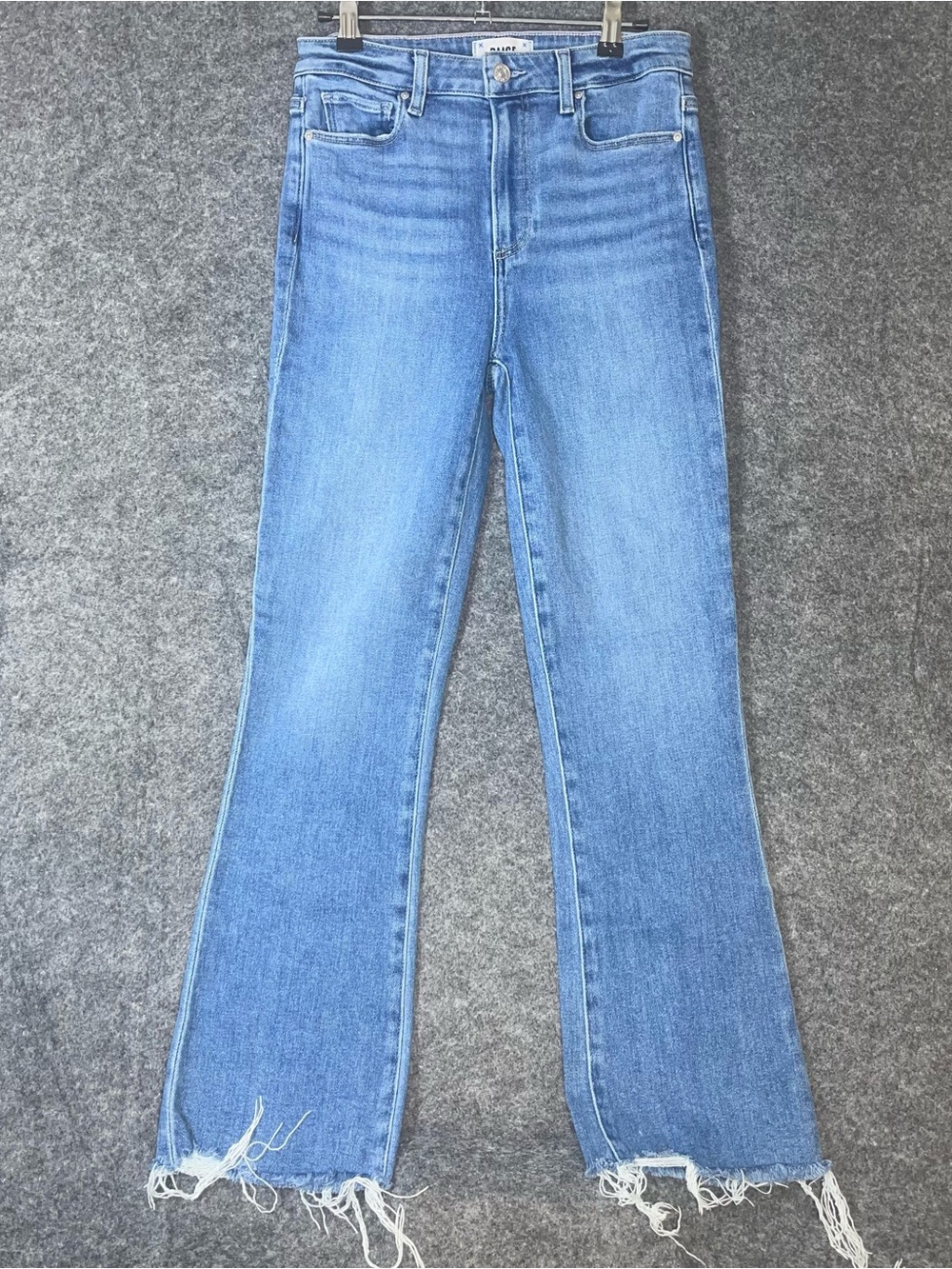 PAIGE Claudine Jeans Womens 27 High Rise Flare Raw Hem Blue Denim